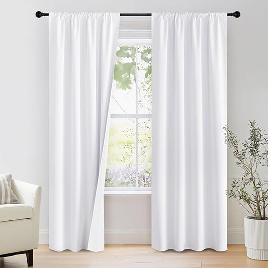 NICETOWN Bedroom 100% Blackout Curtains, 2 Panels, 34 by 84, Snow White