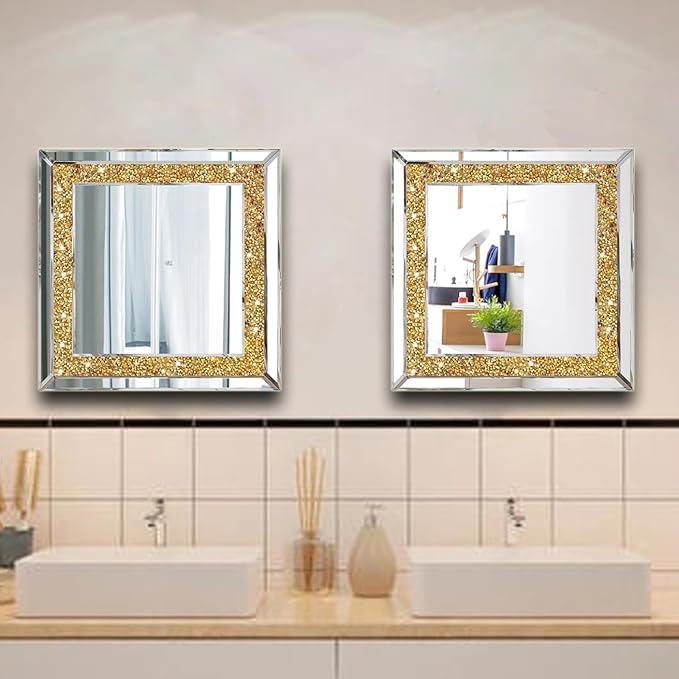 2 Piece Wall Mirrors, Crush Diamond Wall Decor