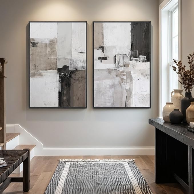 Framed Abstract Black and White Brown Wall Art