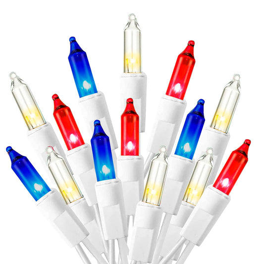 Dazzle Bright Patriotic Mini String Lights, 100 Count, 20 FT, Waterproof, Red Blue and White, Model ZF-100-2/SB