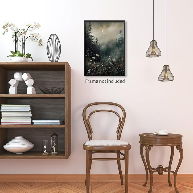 rumlud Dark Flower Field Poster Vintage Moody Academia Wall Art Nature Black