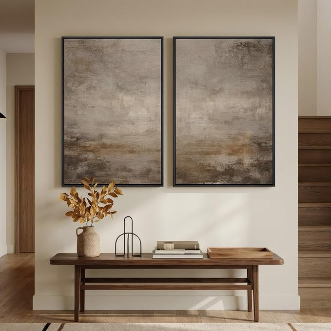 Large Framed Neutral Abstract Wall Art Set of 2