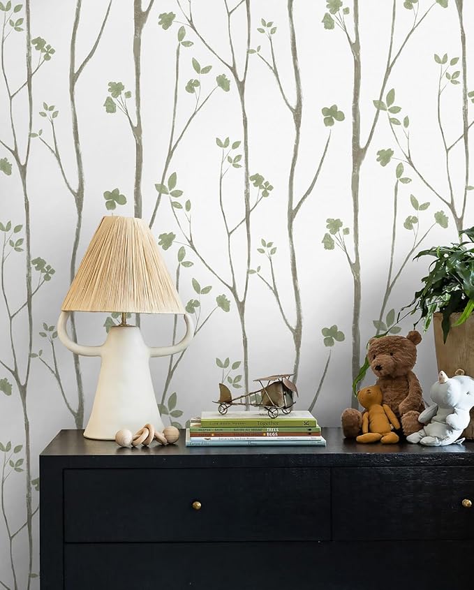 Timeet Peel and Stick Wallpaper Green Leaf Wall Paper Boho Floral Contact Paper