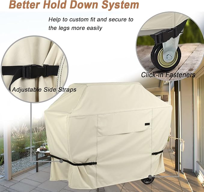 NettyPro BBQ Grill Cover 52 inch Heavy Duty Waterproof Outdoor 2-3 Burners Gas Grill Cover for Outside Weber, Char-Broil, Brinkmann, Nexgrill Barbecue, Beige