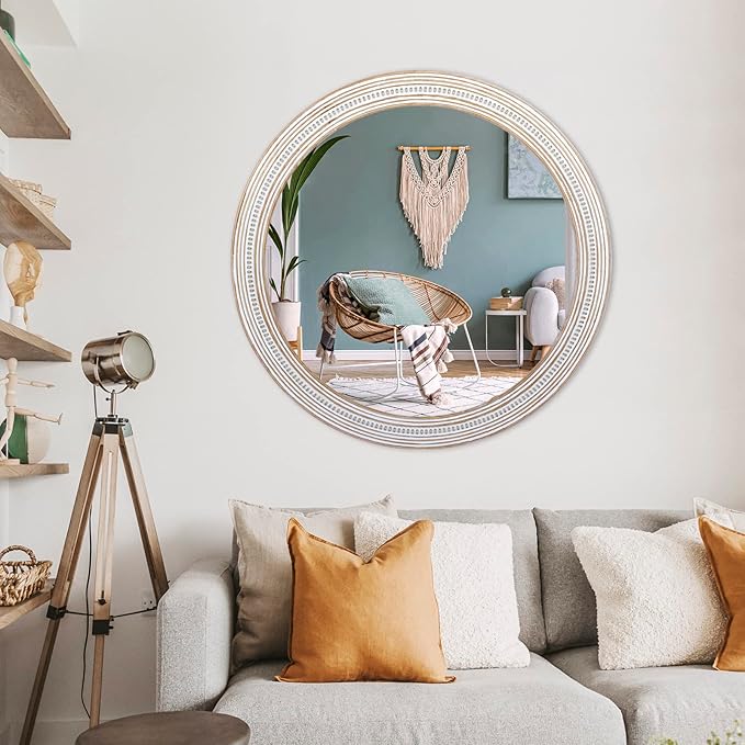 Reflinto 30 Inch Rustic Farmhouse Wooden Round Mirrors