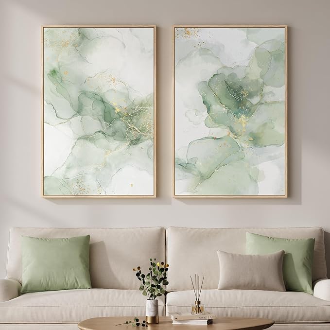 Framed Sage Green Abstract Wall Art