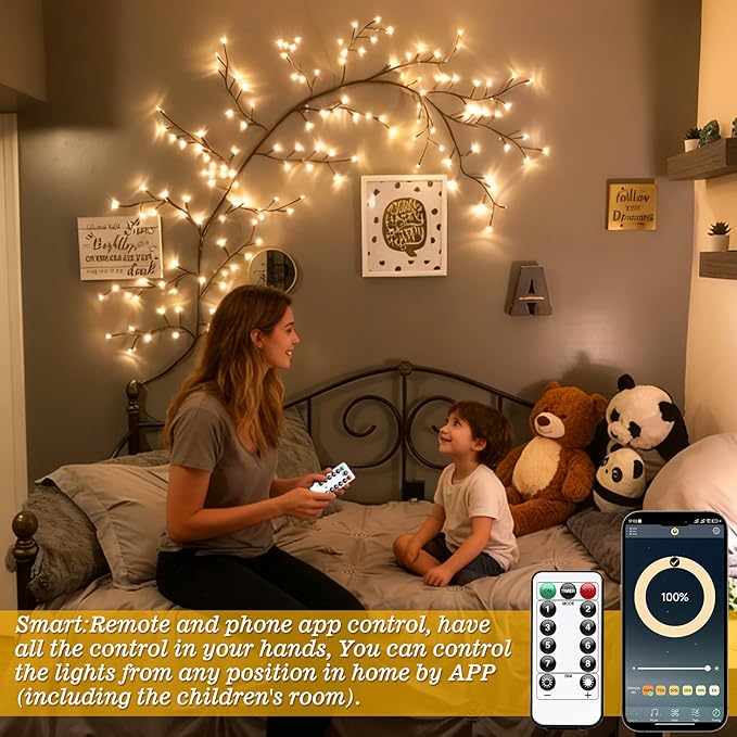 GOESWELL Smart Vine Light for Room Decor: 7.5ft 144 LEDs Music Timer Dimmable