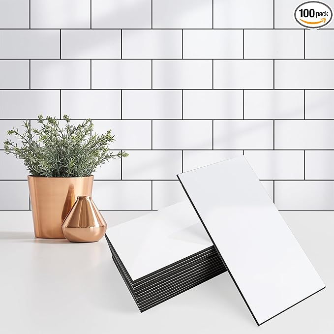 StyloVue Peel and Stick Backsplash Tile, 100-Piece 3" x 6" PVC Subway Tile