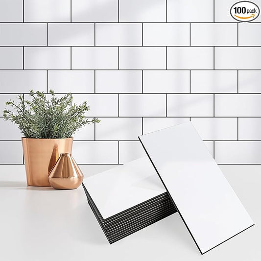 StyloVue Peel and Stick Backsplash Tile, 100-Piece 3" x 6" PVC Subway Tile