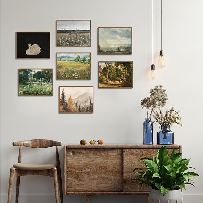 OIQArtOIQ Vintage Framed Wall Art Autumn Mountain Landscape Canvas Art Prints