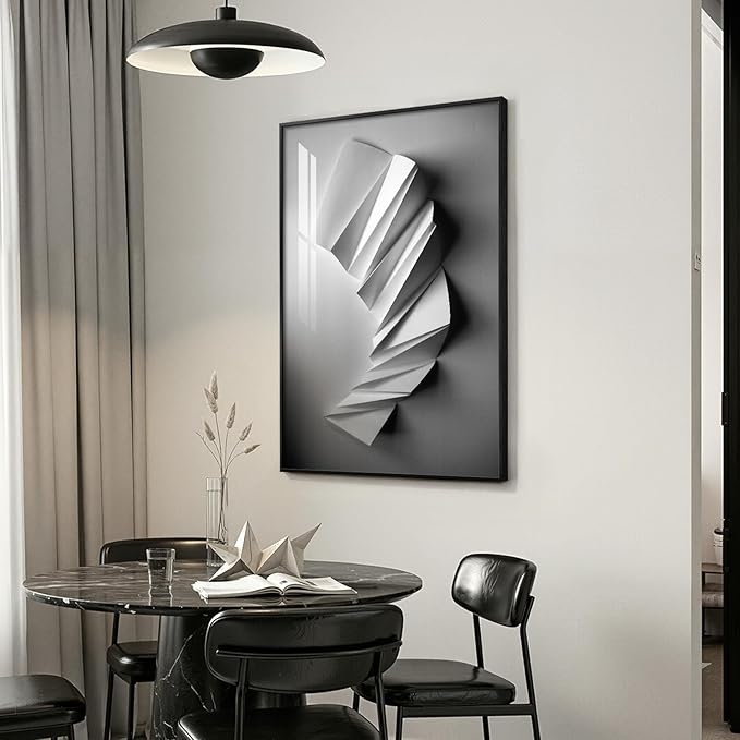 Framed Black and White Modern Elegant Abstract Wall Art, Large Contemporary