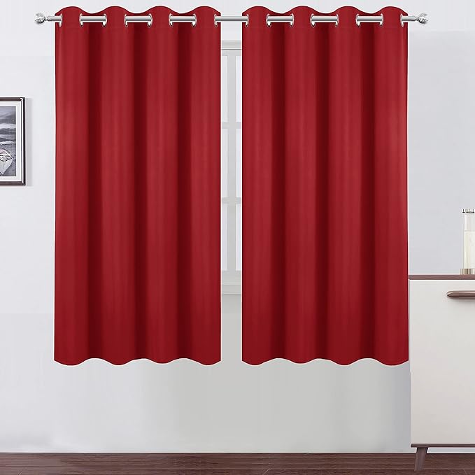 LEMOMO Bright Red Blackout Curtains 52 x 63 Inch Length/Set of 2 Curtain