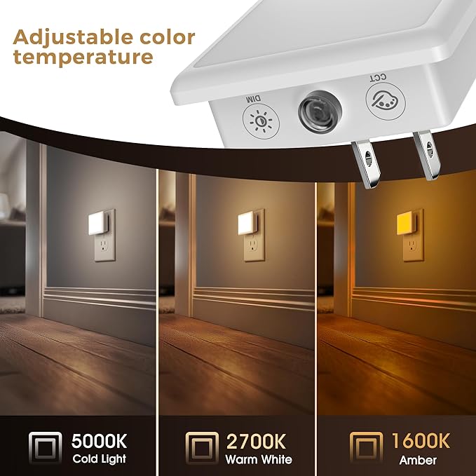 L LOHAS LED 3CCT Night Lights Plug into Wall 2-Pack, 0.3W Plug in Night Light