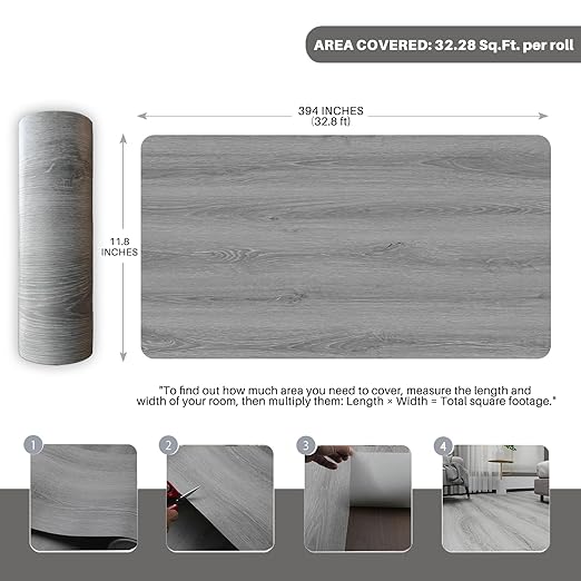 Wood Grain Peel and Stick Floor Tiles – 11.8” Width, Full Roll Length of 394" –