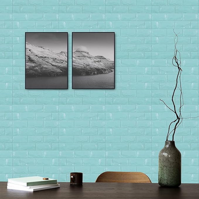 30PCS 3D Wall Panels Peel and Stick Faux Brick Wallpaper Blue Self Adhesive