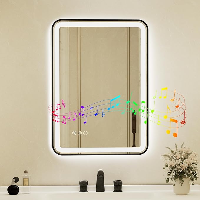 24x32 Inch Black Framed LED Bathroom Mirror