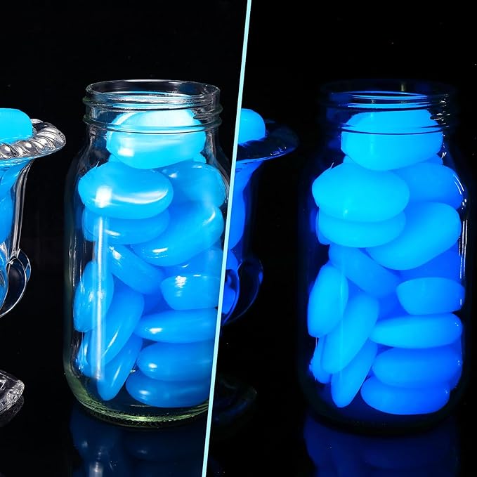 Landical 50 Pcs Large Glow in The Dark Rocks Pebbles Outdoor Fish Tank Rocks Aquarium Gravel Luminous Stones for Walkway Succulent Plant Halloween Decor (Dark Blue,1.8 Inch)