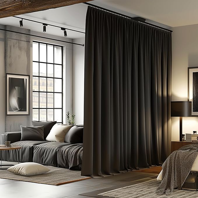 Room Divider Curtains for Ceiling Track Rod, 100% Blackout Ceiling Track