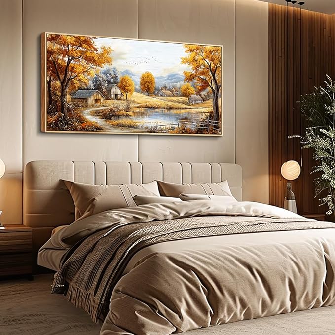 Wood Farmed Large Wall Decor For Living Room Canvas Wall Art For Office Modern Wall Decorations For Bedroom Autumn Forest Landscape Painting Farmhouse Pictures Artwork Room Home Decor 24x48 In