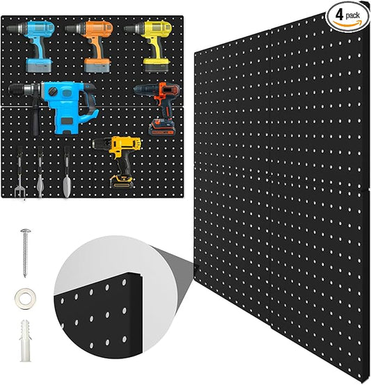 Peg Board, 4 Pack Metal Pegboard Panels Black Pegboards Wall Organizer