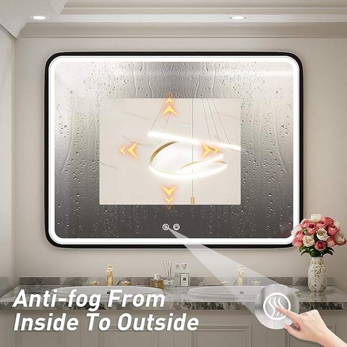 40X30 Inch Black Bathroom Mirror