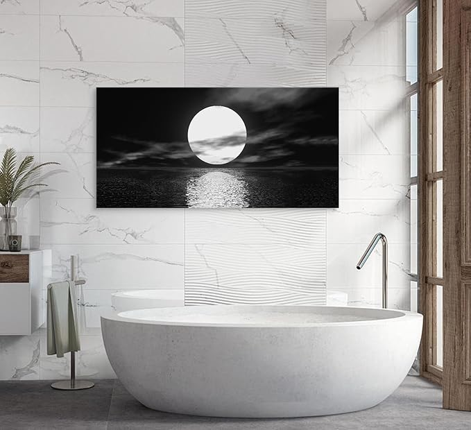 Cao Gen Decor Art S06498 Wall Art Canvas Sea White Full Moon in Night Picture