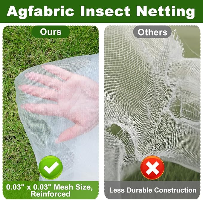 Agfabric Garden Netting 6.5'x10' Insect Pest Barrier Bird Netting for Garden Protection,Row Cover Mesh Netting for Vegetables Fruit Trees and Plants,White,2 Pack