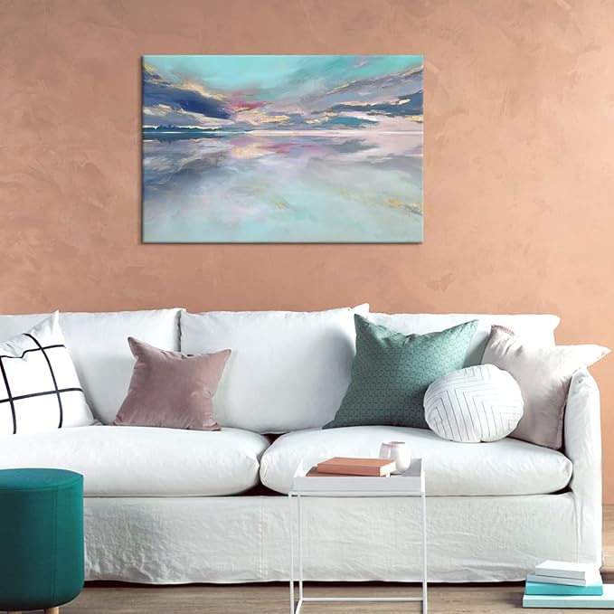 Goldfoilart Beach Abstract Wall Art Teal Green and Gold Decor Ocean Canvas
