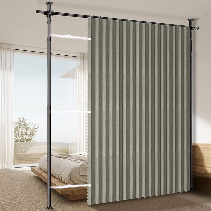 100% Blackout Room Divider Curtains Sets Grey W100 x L96 in 1 Panel No Drill
