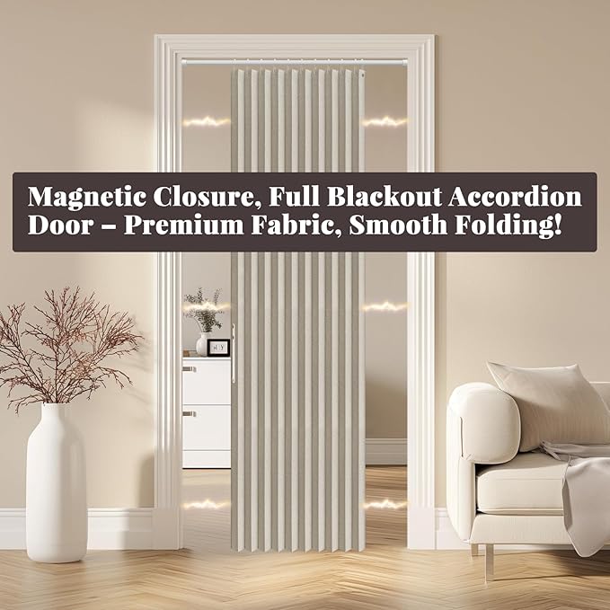 AJAZZ 100% Blackout Magnetic Door Curtain Accordion Doors Interior Folding