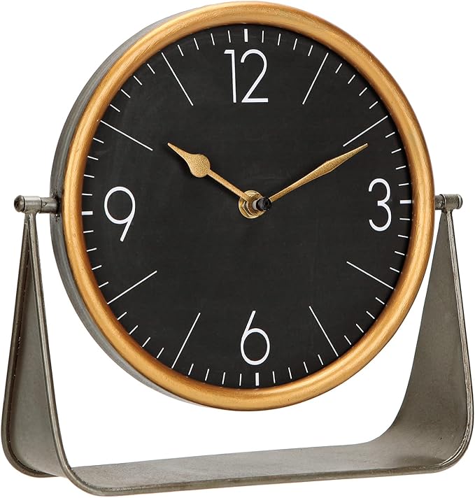 NIKKY HOME Vintage Table Clock, Black Desk Clock on Stand Decorative Desk and Shelf Clocks Metal Tabletop Clock Silent Non-Ticking with Battery Powered for Living Room