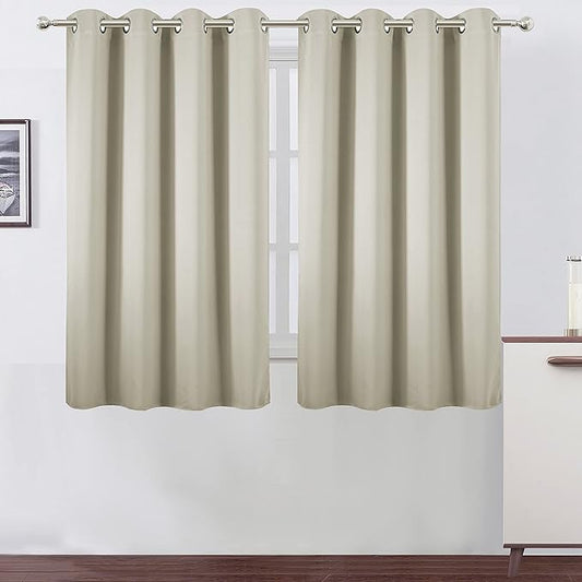 LEMOMO Light Beige Blackout Curtains/52 x 45 Inch Length Kids Curtains/Set of 2