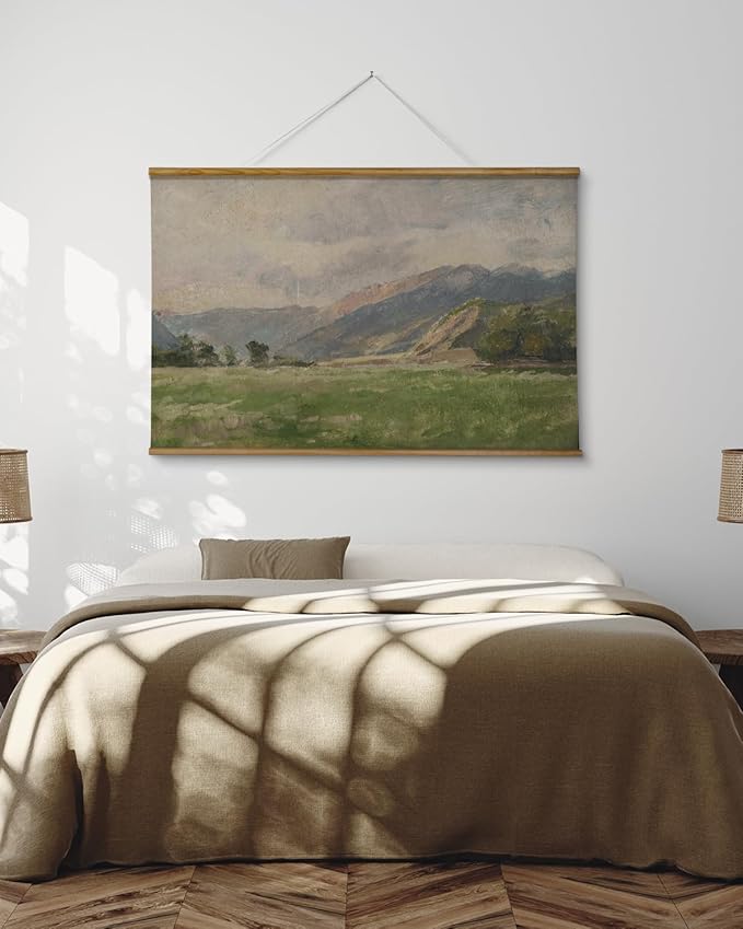 ARPEOTCY Extra Large Vintage Framed Wall Art, 36x54 Inch Field & Mountain Landscape Hanging Framed Canvas Print Art for Living Room Bedroom, Farmhouse Above Bed Wall Decor