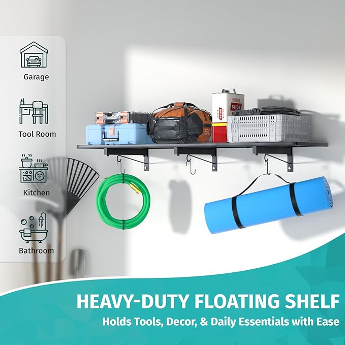 Garage Wall Shelving, Heavy Duty Storage Shelves 180 LBS Capacity, Floating