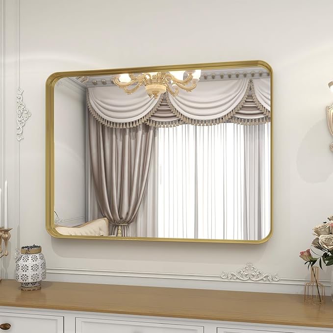 VooBang Bathroom Mirror 24x36 inch, Modern Round Corner Bathroom Vanity Mirror