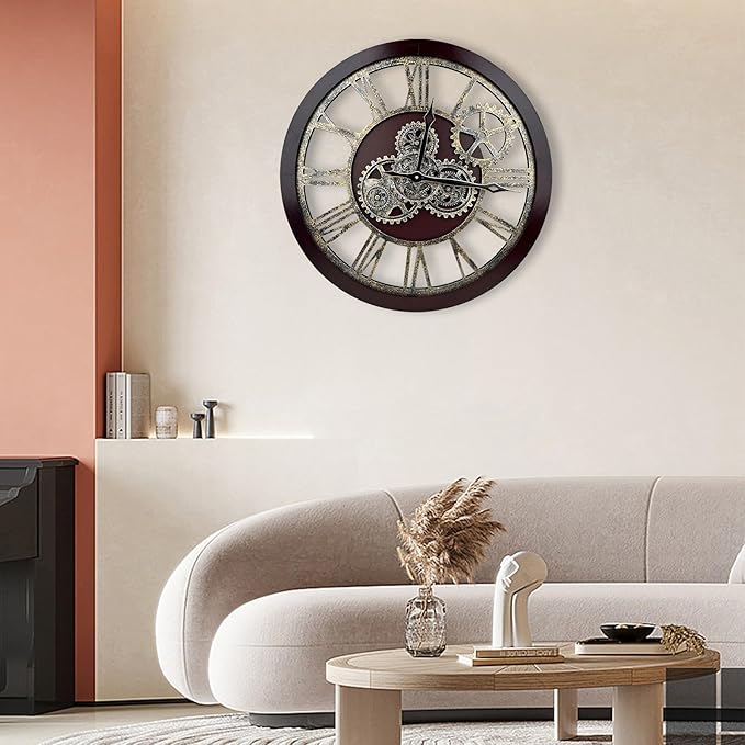 The B-Style Large Wall Clock 24 inch Moving Gear Wall Clock Oversized Vintage
