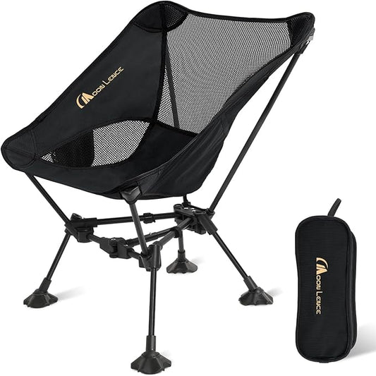 MOON LENCE Portable Camping Chairï¼Lightweight Backpacking Hiking Chairs,Compact,Foldable,with Anti-Sinking Large Feet for Beach,330 lbs Capacity (Black, Standard)