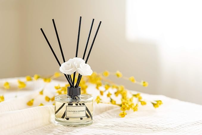 CULTURE & NATURE Reed Diffuser Set 6.7oz (200ml) Jasmine Scented Diffuser with Sticks Home Fragrance Reed Diffuser for Bathroom Shelf Decor