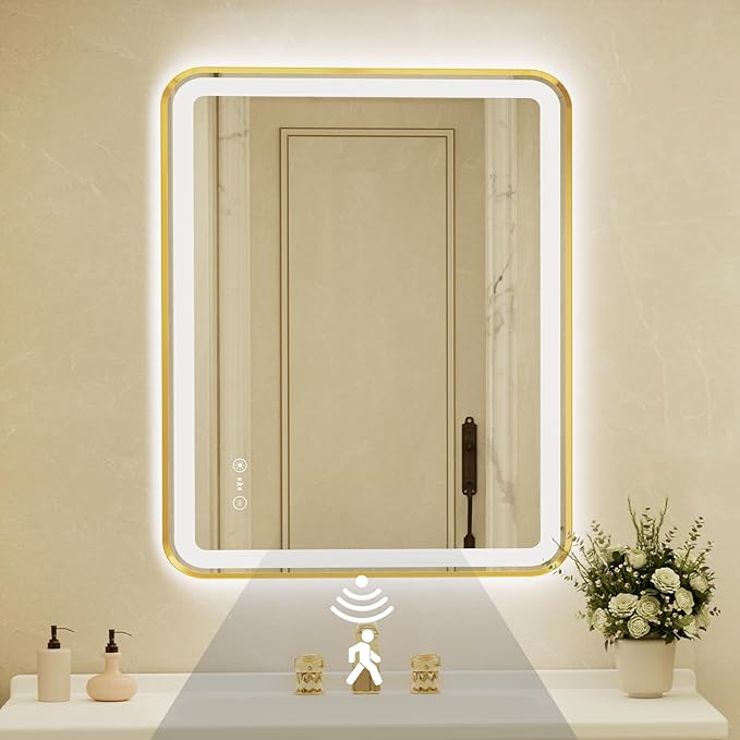 32x40 Inch Gold Framed LED Bathroom Mirror