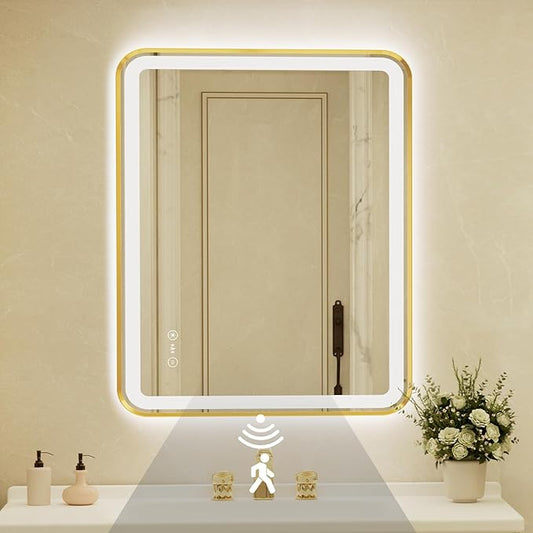 32x40 Inch Gold Framed LED Bathroom Mirror