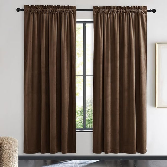 NICETOWN Thermal Insulated Brown Velvet Curtains, Sound Reducing Heavy Matt