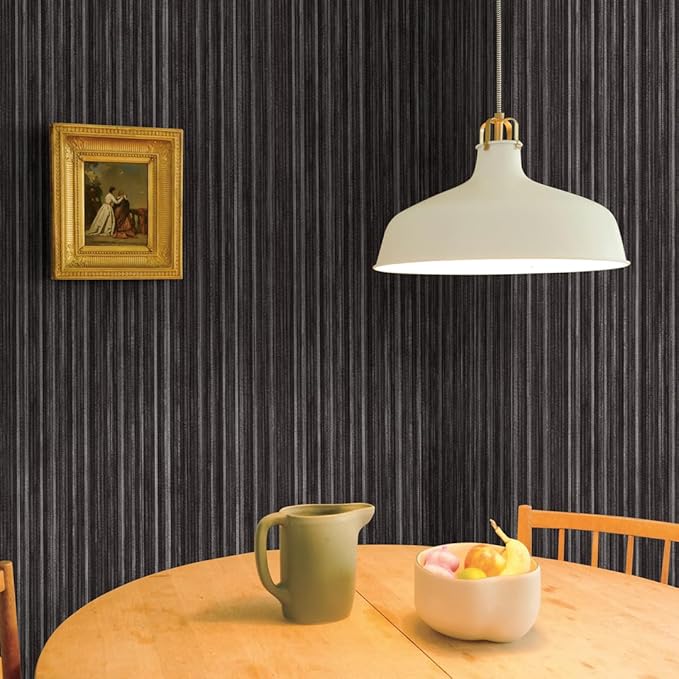 Tempaper Black Linen Grasscloth Removable Peel and Stick Wallpaper, 20.5 in X
