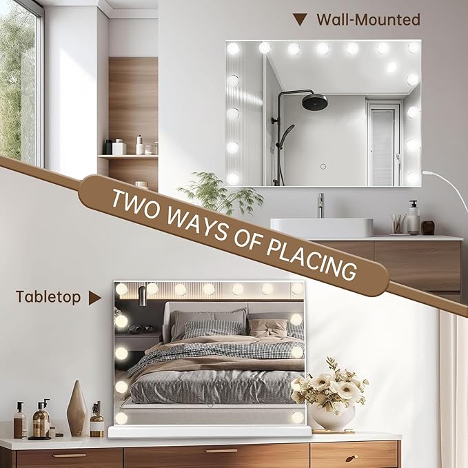 Hollywood Vanity Mirror with Lights, 15 Led Bulbs, 3 Lighting Modes