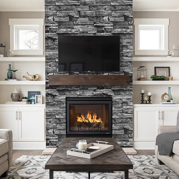 Jeweluck Grey Brick Wallpaper Peel and Stick Wallpaper 17.7inch×236.2inch Faux