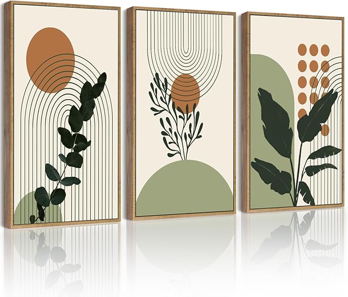 PHOPAGO Boho Plant Wall Art Green Botanical Bohemain Framed Wall Printing