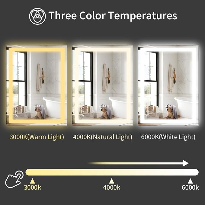 Koonmi 48"x32" LED Mirror for Bathroom, 90CRI Anti-Fog Vanity Mirror