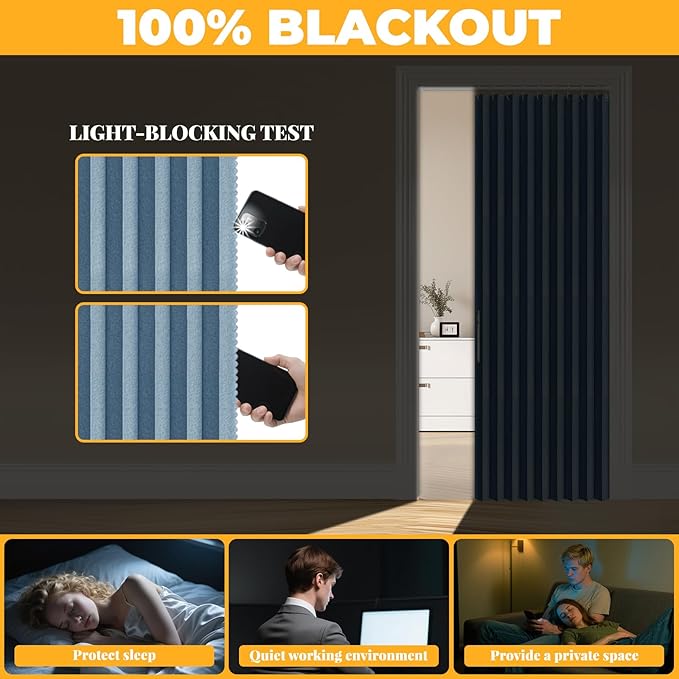 AJAZZ 100% Blackout Magnetic Door Curtain Pleated Door Curtain Accordion Doors