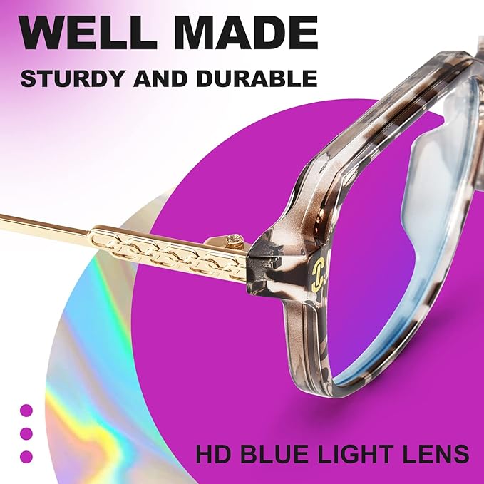 VISOONE 2 Pack Oversized Blue Light Blocking Glasses with Chic Square TR90 Frame and Metal Temple for Women Men REMY