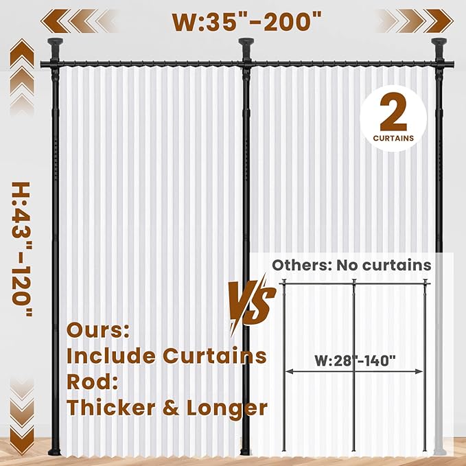100% Blackout Room Divider Curtains Sets White W100 x L96 in 2 Panels No Drill