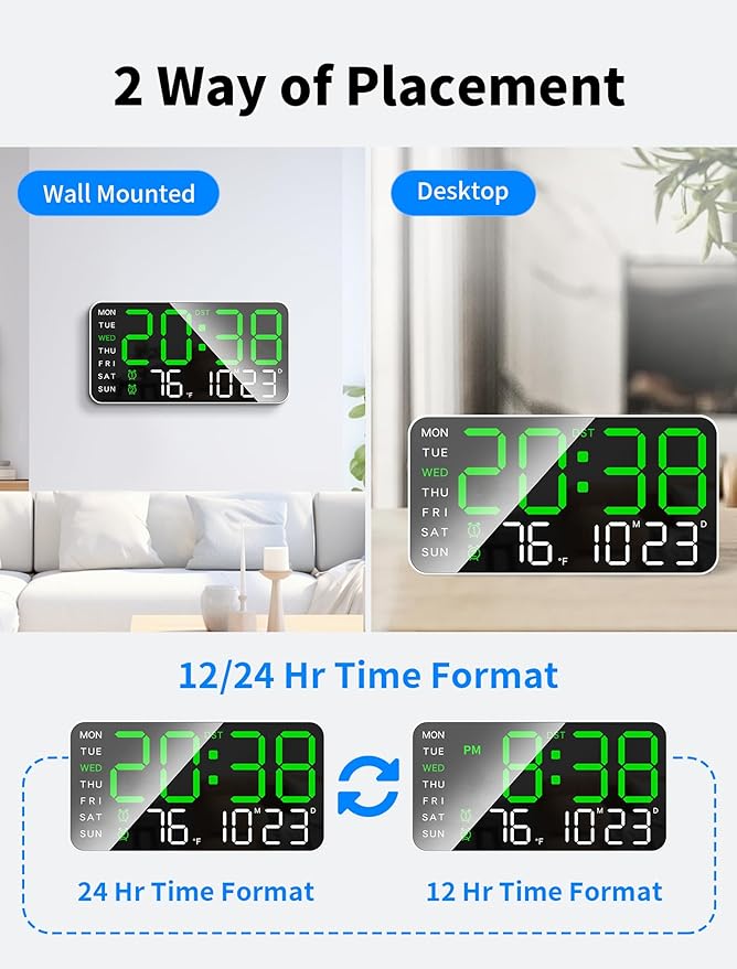 MASHI 8.4''Large Digital Wall Clock, Led Alarm Clock